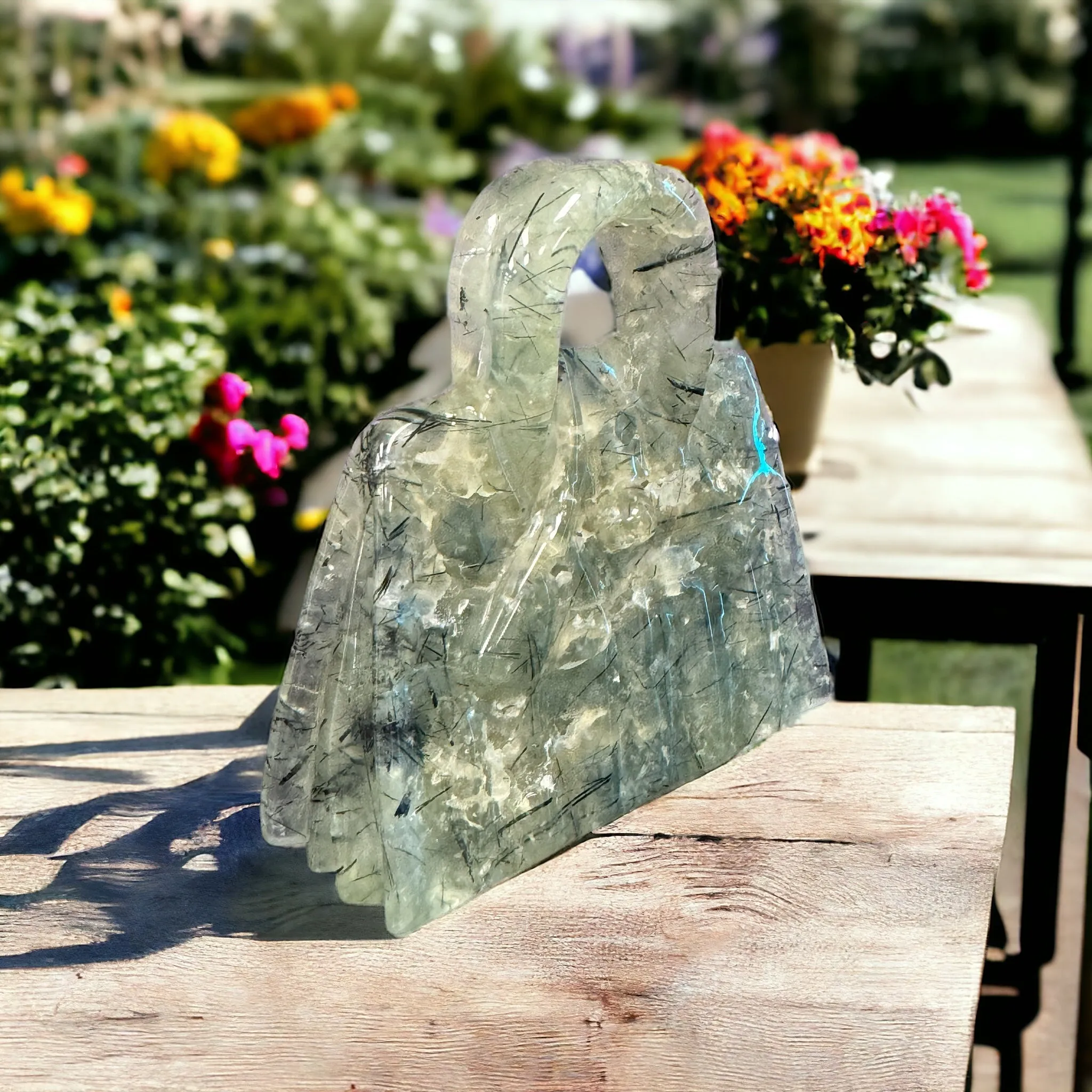 Prehnite  Handbag / Purse Carving - 3.25 inches tall