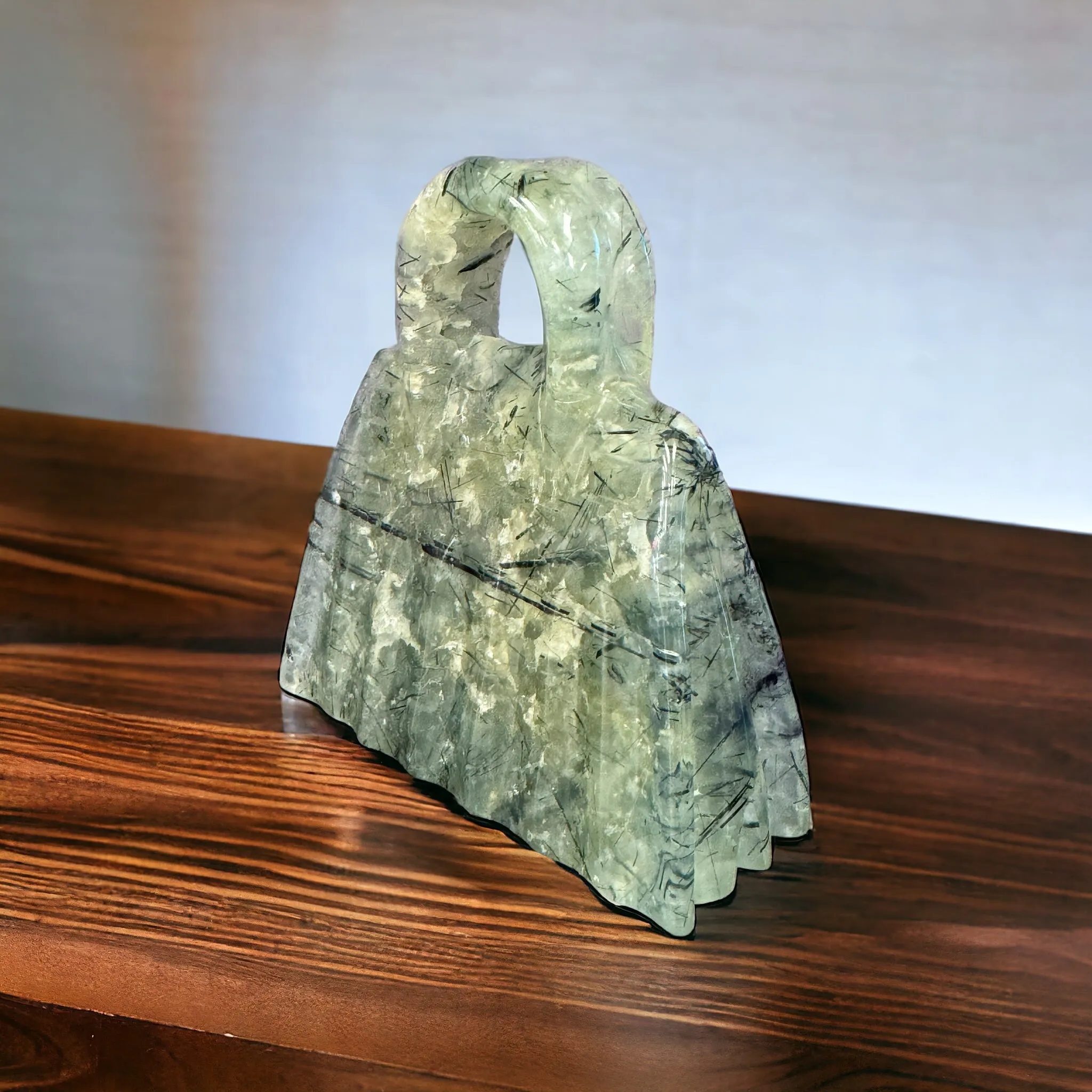 Prehnite  Handbag / Purse Carving - 3.25 inches tall