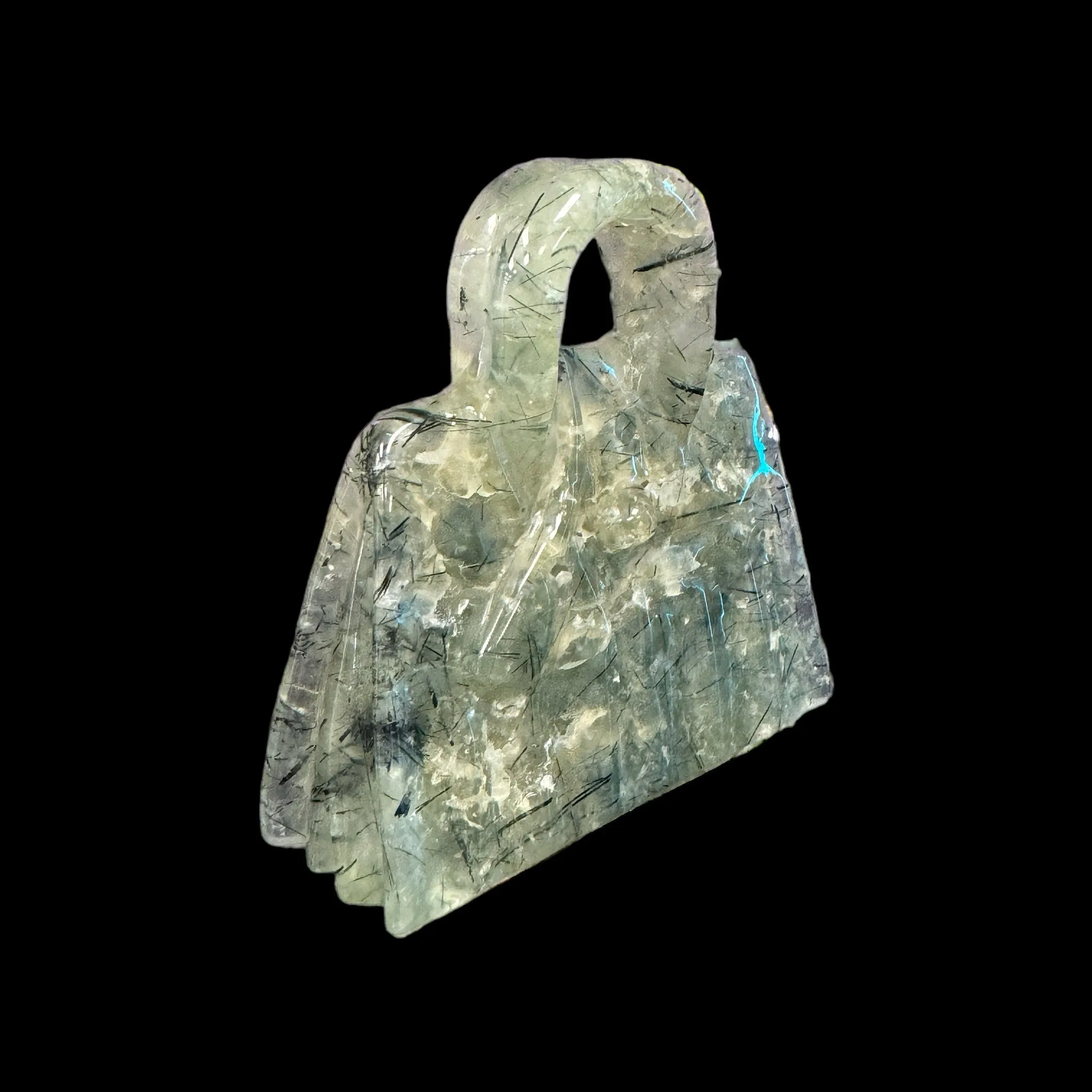Prehnite  Handbag / Purse Carving - 3.25 inches tall