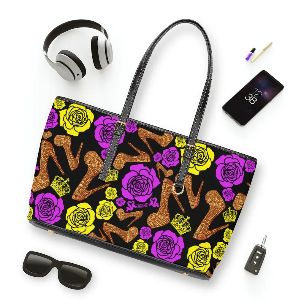PU Leather Shoulder Bag 'Purple Gold'
