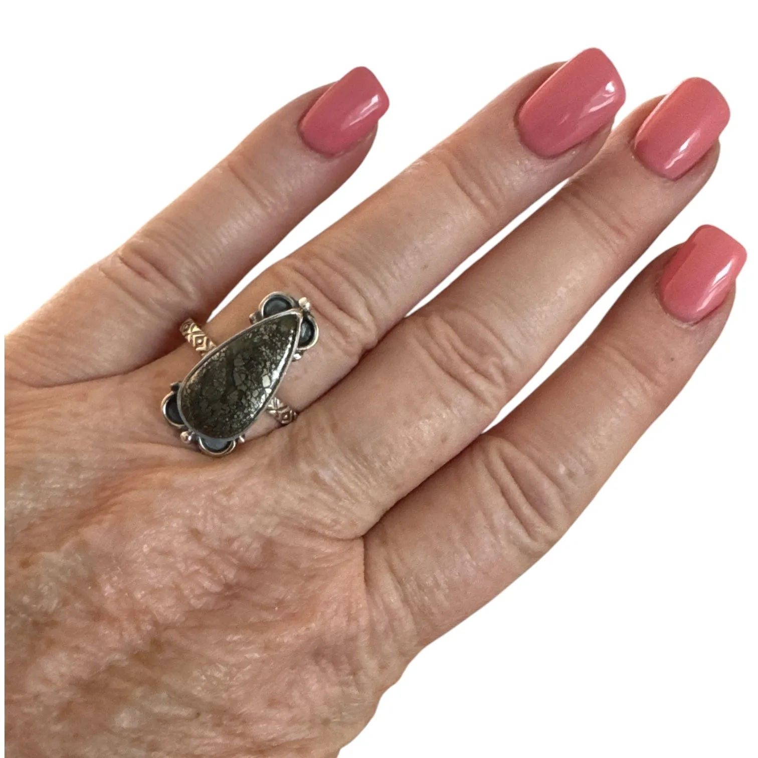 Pyrite Solid 925 Sterling Silver Ring 8.5