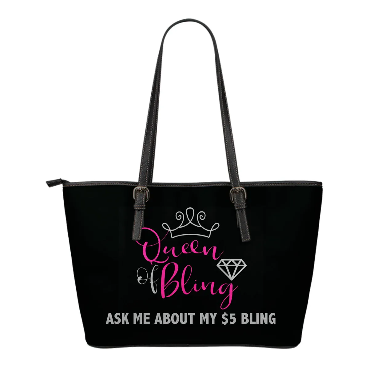 Queen Of Bling Tote Bag Pink Design Silver Letters
