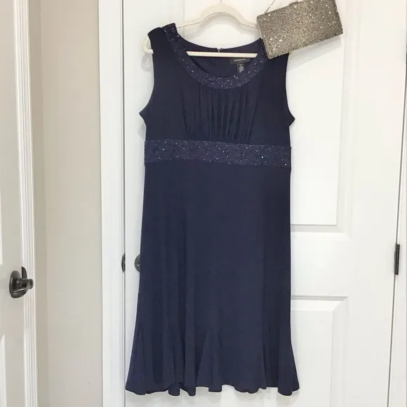 R &amp; M Richards Sequin/Lace Jacket Dress Navy Size 14, EUC