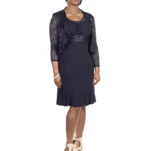 R &amp; M Richards Sequin/Lace Jacket Dress Navy Size 14, EUC