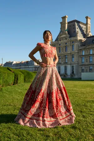 Red And Green Lehenga Set