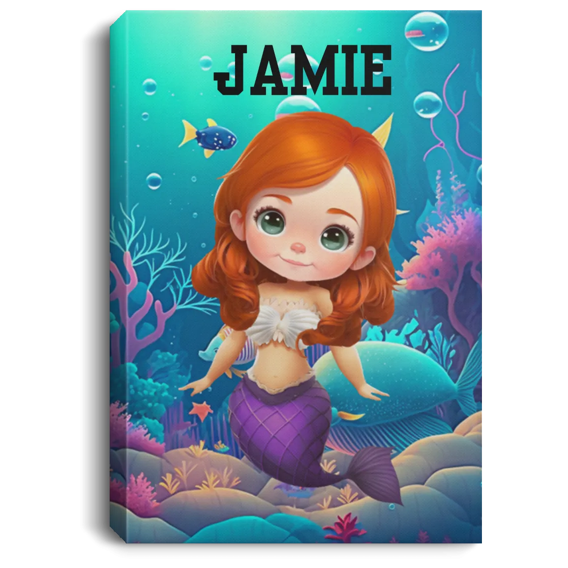 Red Hair Mermaid Personalized Canvas .75in Frame