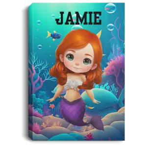 Red Hair Mermaid Personalized Canvas .75in Frame
