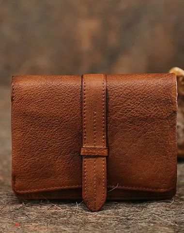 Red Womens Leather Bifold Small Wallet Vintage Buckle Small Wallet for Ladies
