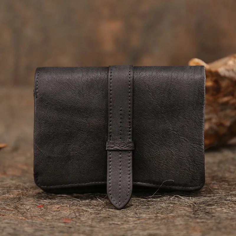 Red Womens Leather Bifold Small Wallet Vintage Buckle Small Wallet for Ladies