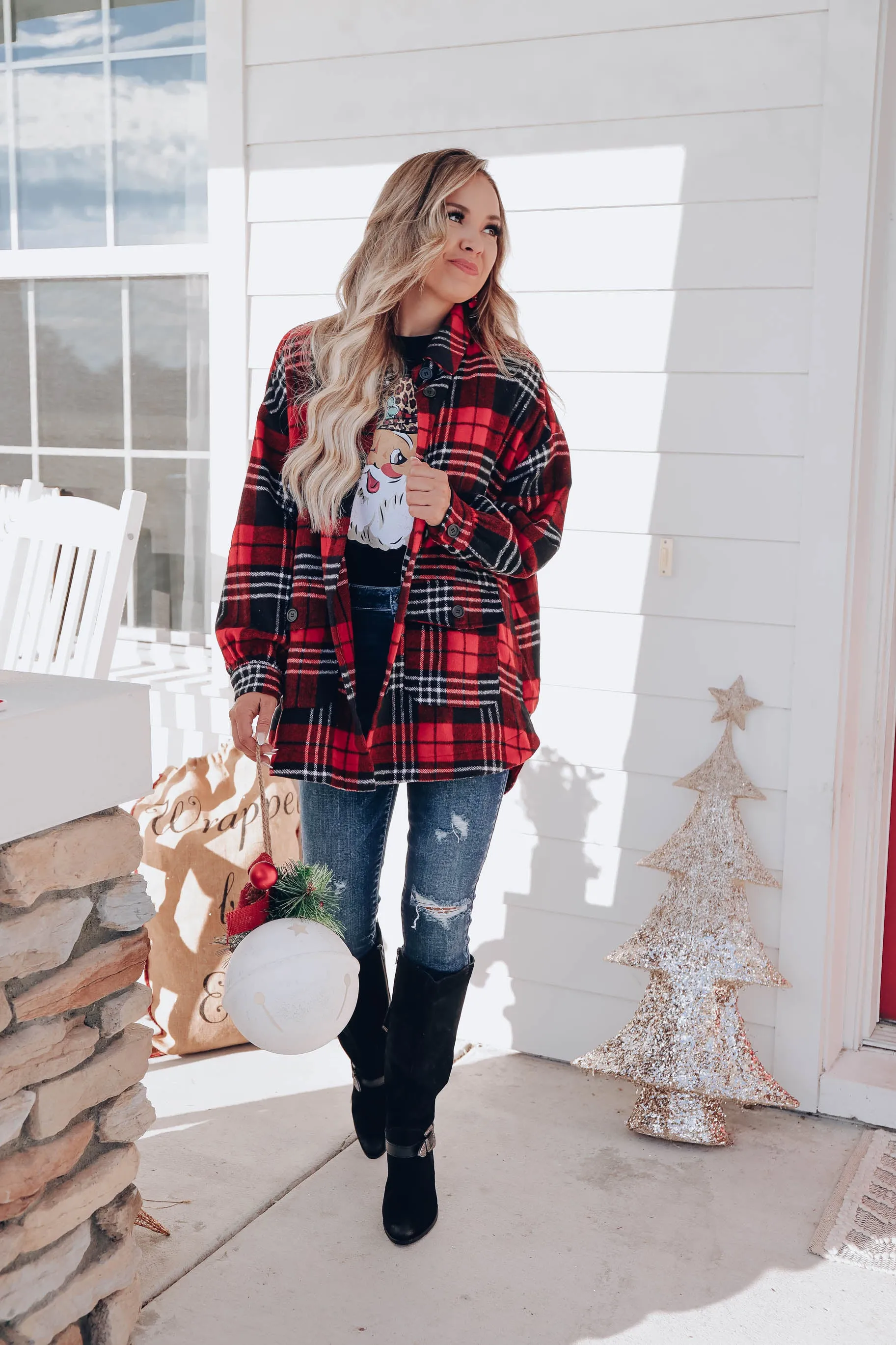 Remy Oversized Plaid Jacket - Red