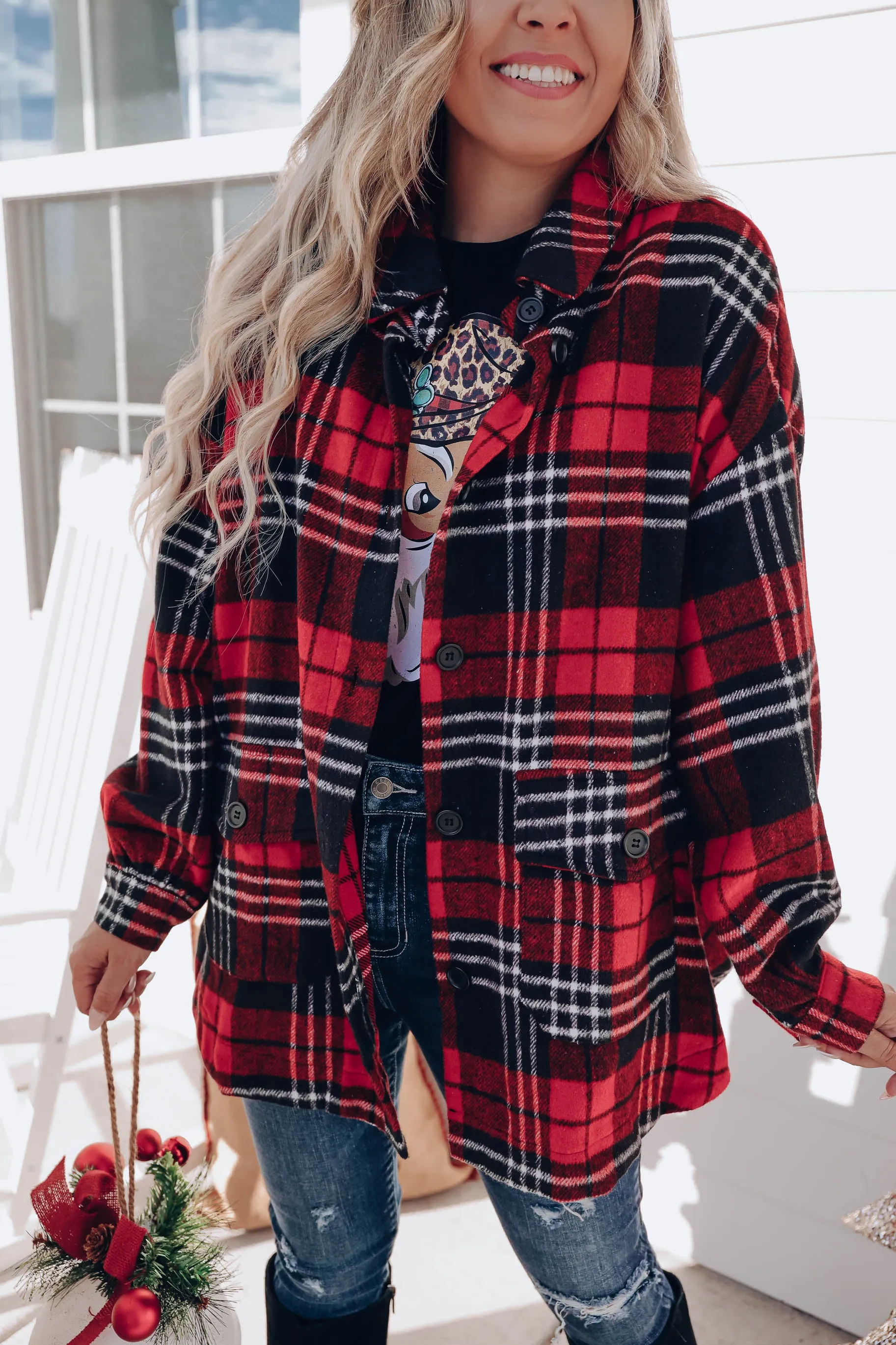 Remy Oversized Plaid Jacket - Red