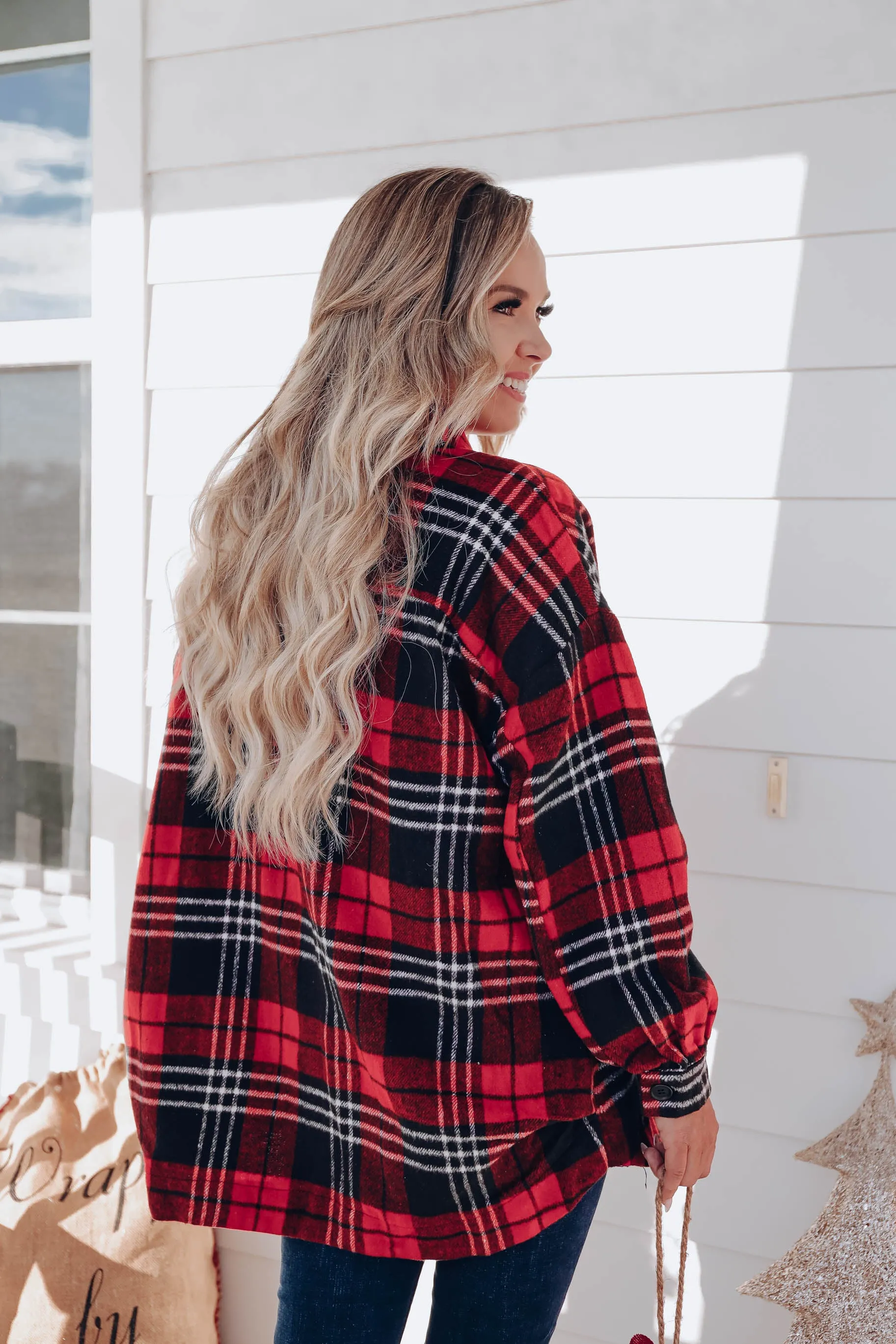 Remy Oversized Plaid Jacket - Red
