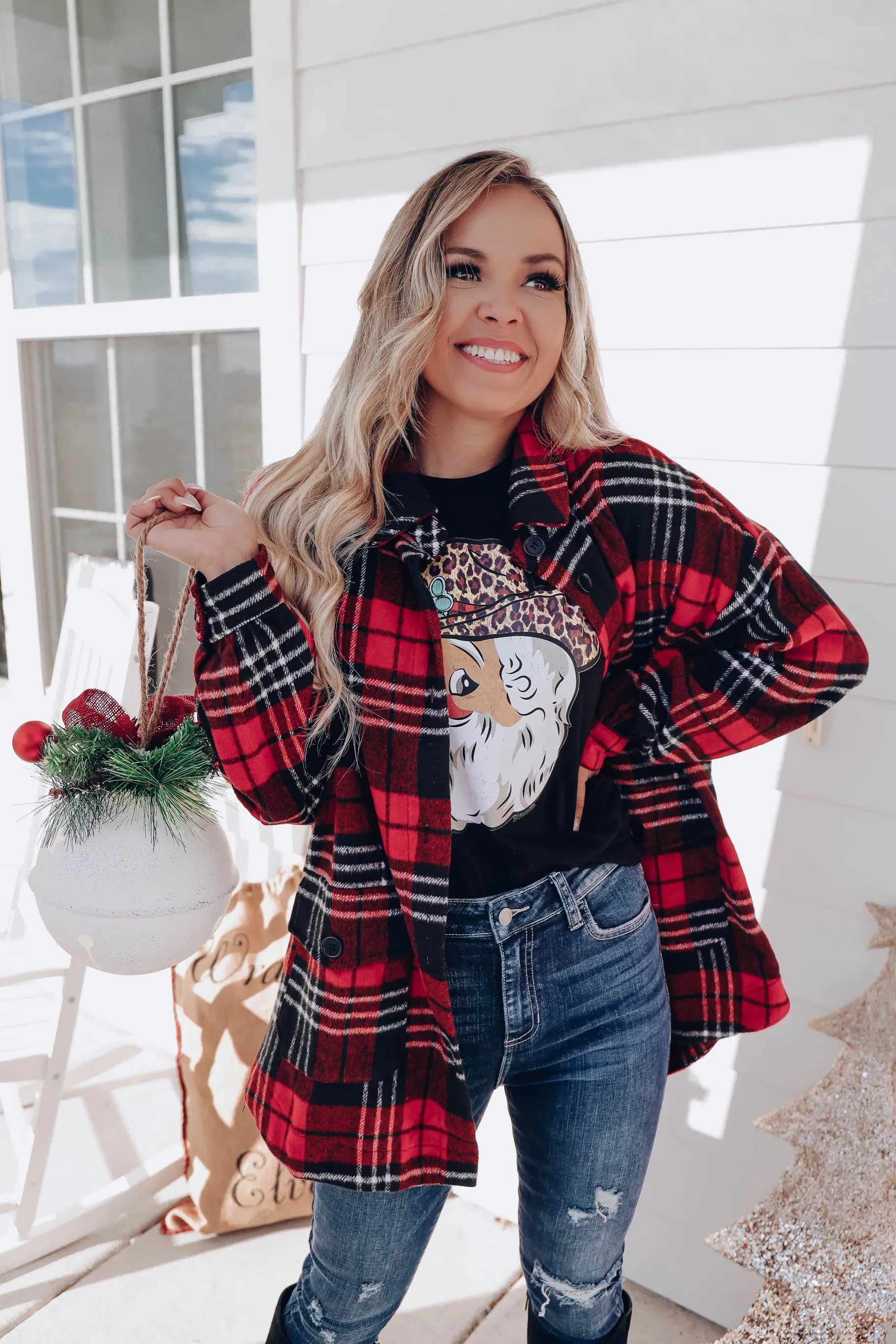 Remy Oversized Plaid Jacket - Red