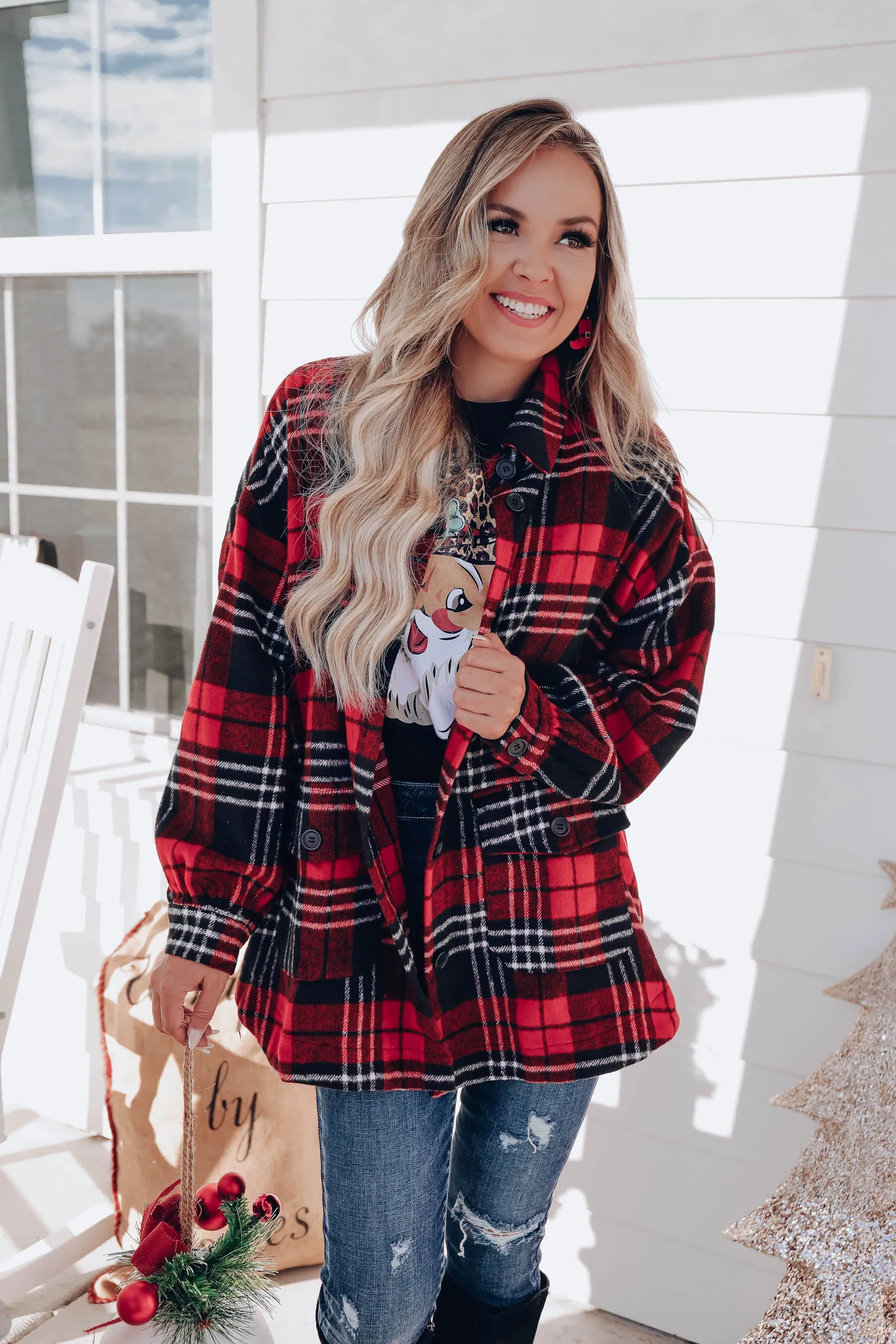 Remy Oversized Plaid Jacket - Red