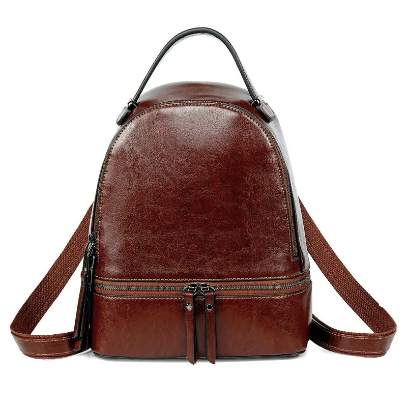 Retro Oil Wax Leather Women's Backpack