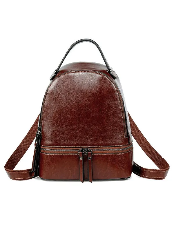 Retro Oil Wax Leather Women's Backpack