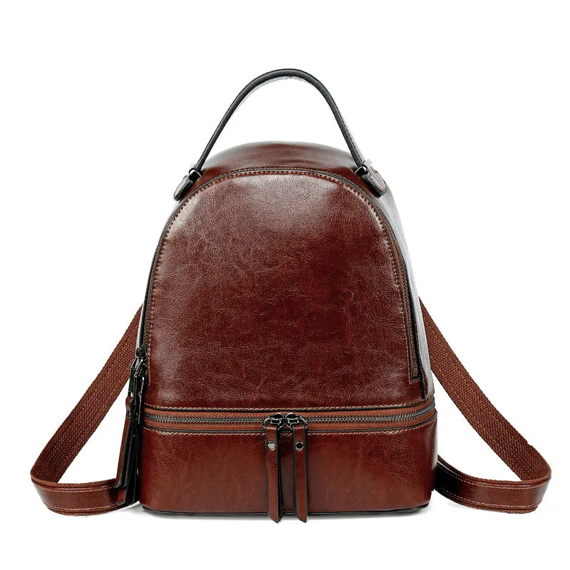 Retro Oil Wax Leather Women's Backpack
