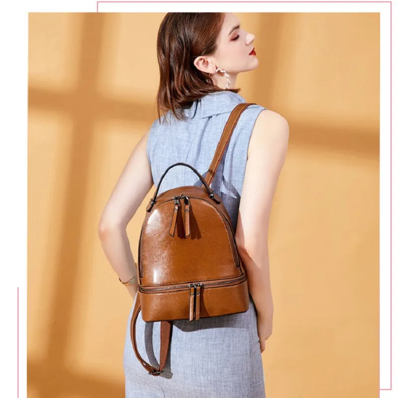 Retro Oil Wax Leather Women's Backpack