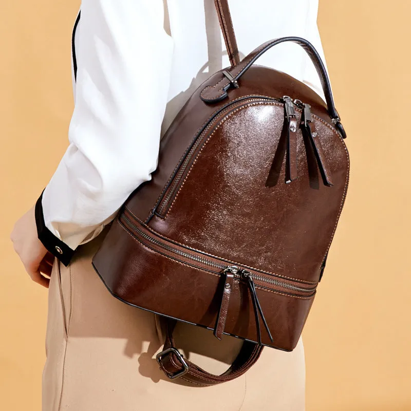 Retro Oil Wax Leather Women's Backpack