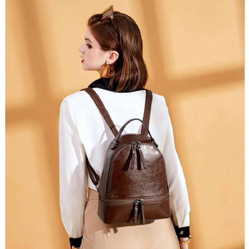 Retro Oil Wax Leather Women's Backpack