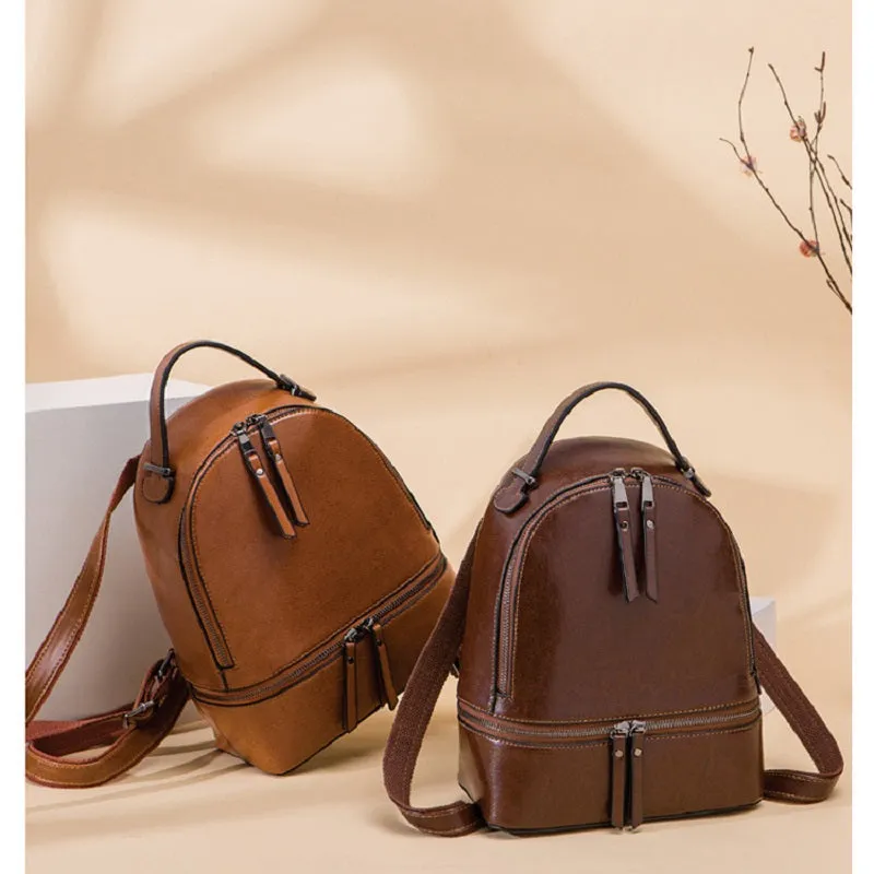 Retro Oil Wax Leather Women's Backpack