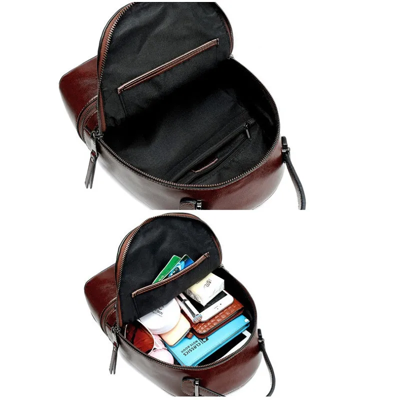 Retro Oil Wax Leather Women's Backpack