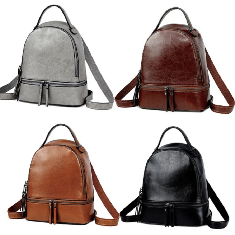 Retro Oil Wax Leather Women's Backpack