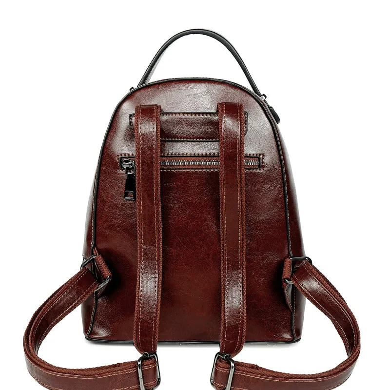 Retro Oil Wax Leather Women's Backpack