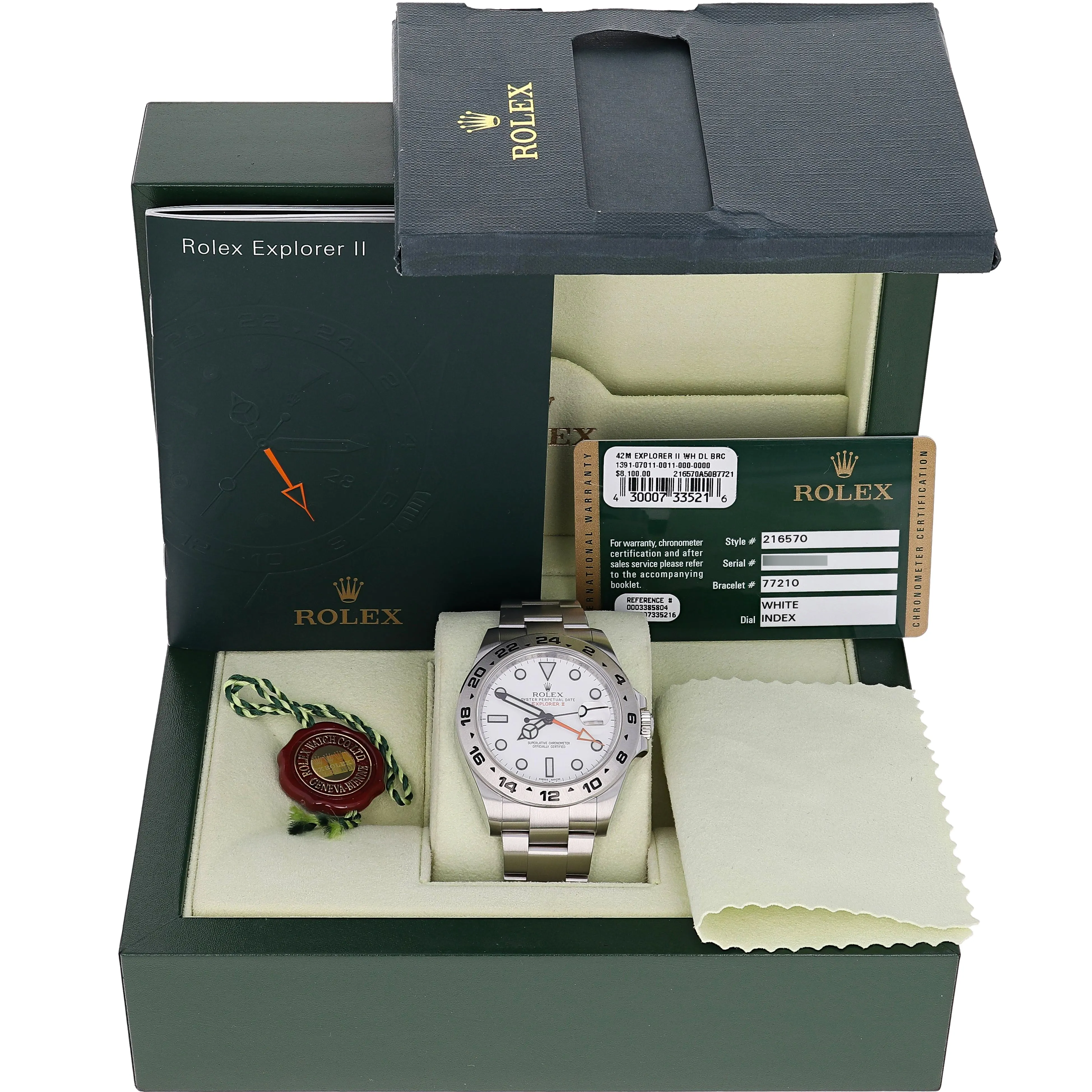 Rolex Explorer II 216570 White Polar 2014 Full Set Chromalight Steel 42 mm