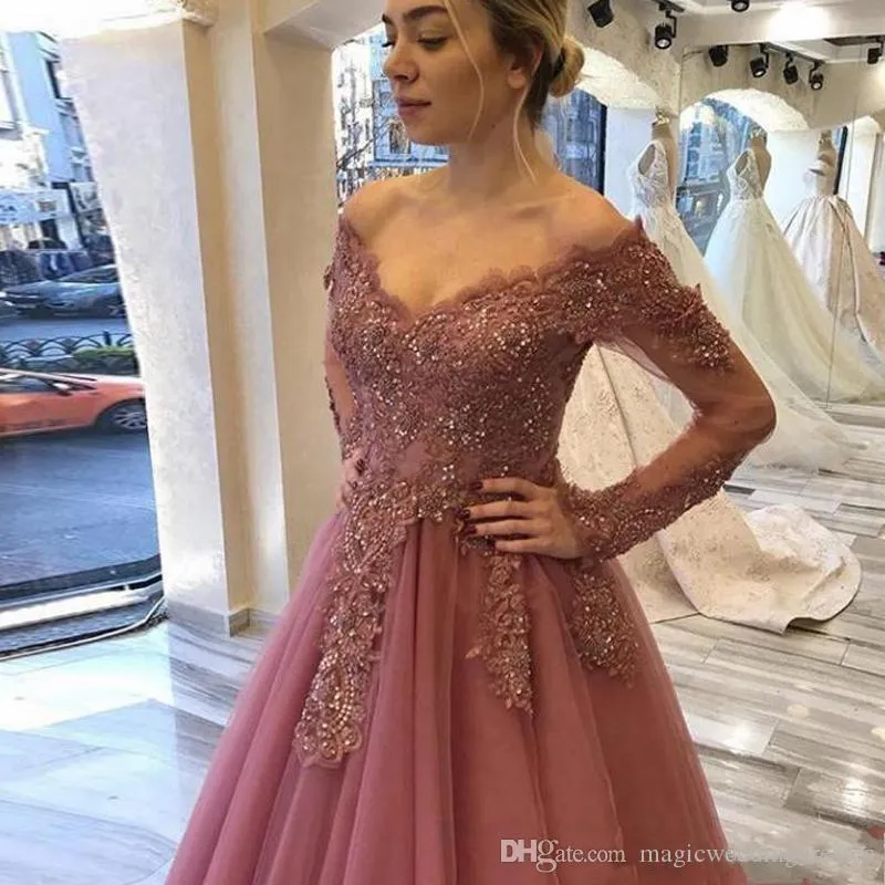 Roycebridal Modern Mother Of The Bride Dresses Off Shoulder Lace Appliques Beaded Long Sleeves Plus Size Evening Dress Bridal Guest Dress