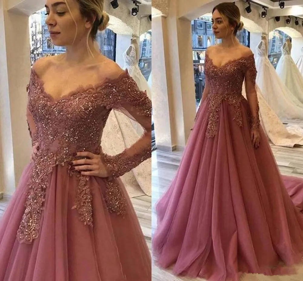Roycebridal Modern Mother Of The Bride Dresses Off Shoulder Lace Appliques Beaded Long Sleeves Plus Size Evening Dress Bridal Guest Dress
