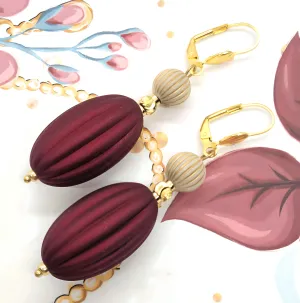 Ruby Red, Ivory and Gold Puffed Oval Dangle Silicone Statement Earrings
