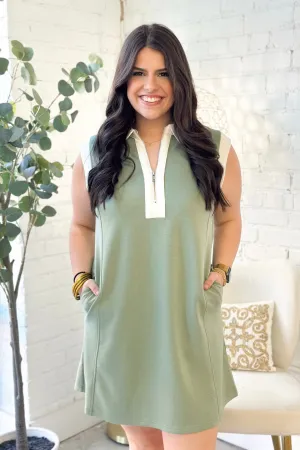 Sage Short Sleeve Half Zip Collared Dress