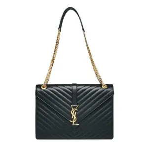 Saint Laurent Grain De Poudre Envelope YSL chevron leather matlasse large with gold chain bag