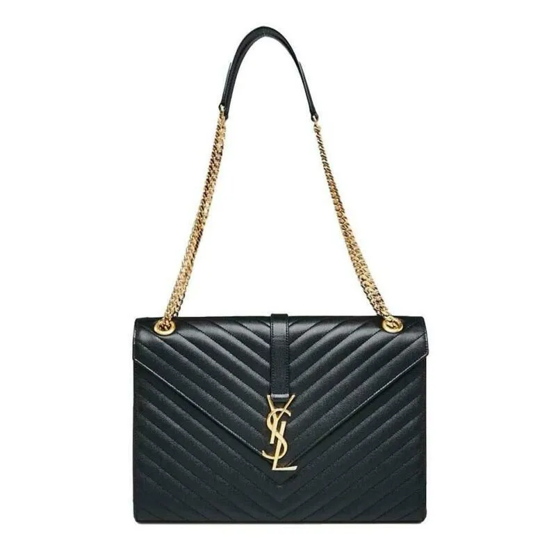 Saint Laurent Grain De Poudre Envelope YSL chevron leather matlasse large with gold chain bag
