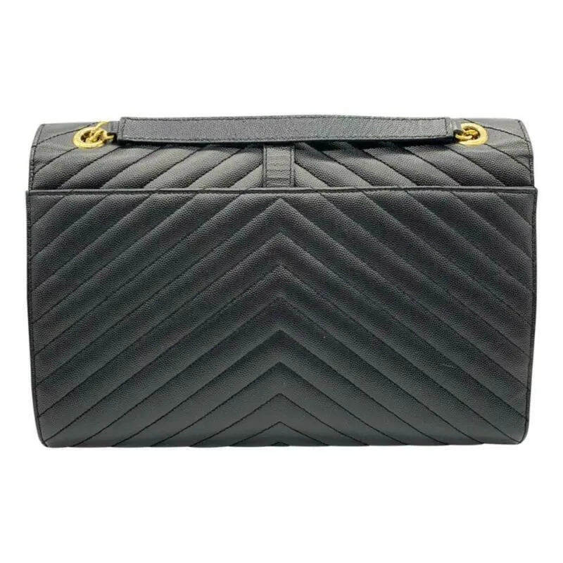 Saint Laurent Grain De Poudre Envelope YSL chevron leather matlasse large with gold chain bag