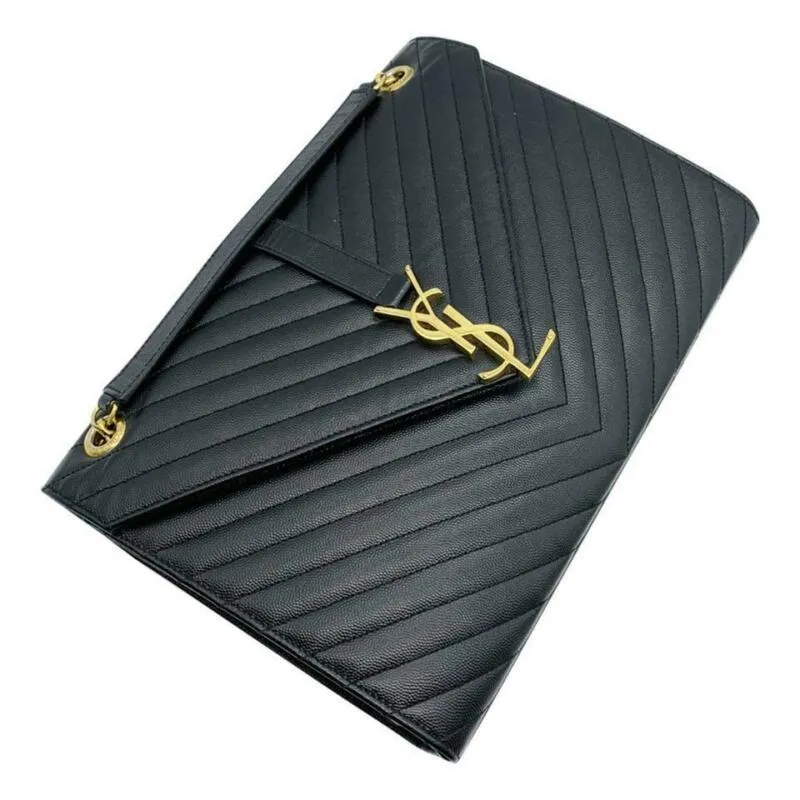 Saint Laurent Grain De Poudre Envelope YSL chevron leather matlasse large with gold chain bag