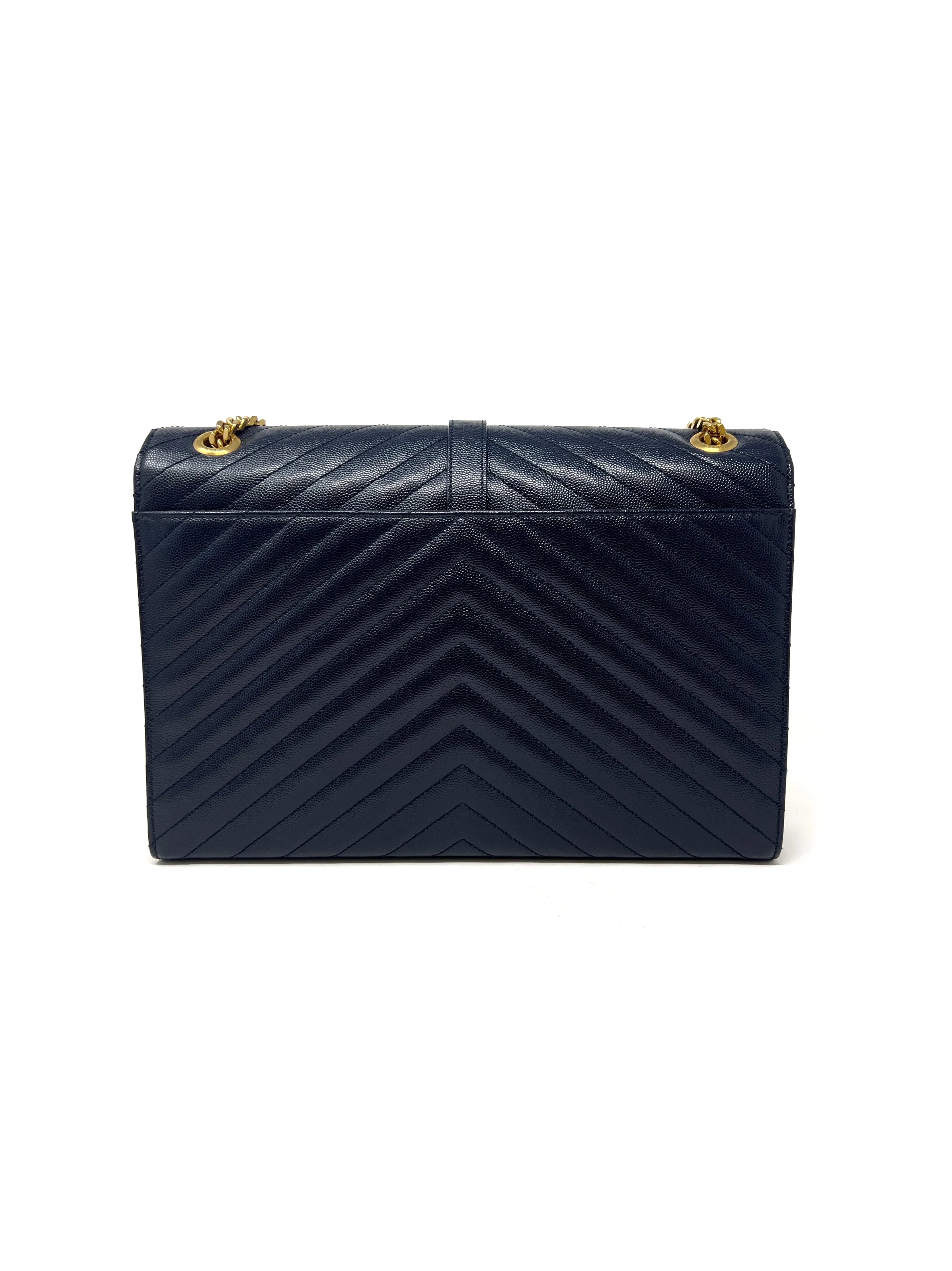 Saint Laurent Navy/Gold WDB! '14 Matelasse Grain de Poudre Leather Chevron Envel