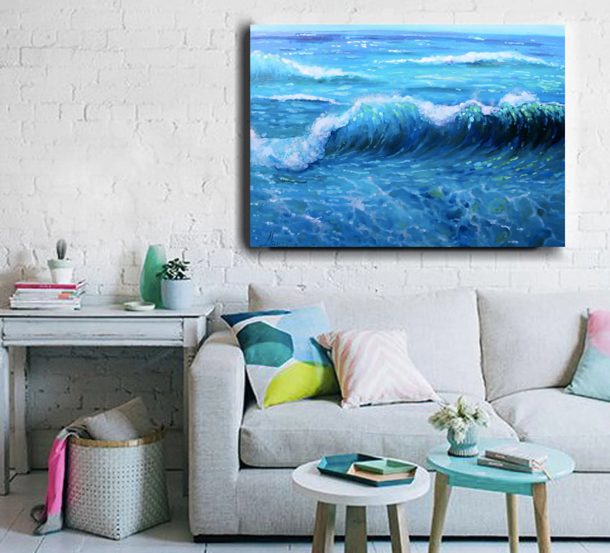 Seascape Art Canvas Prints “Blue Waves” Canvas Wall Art
