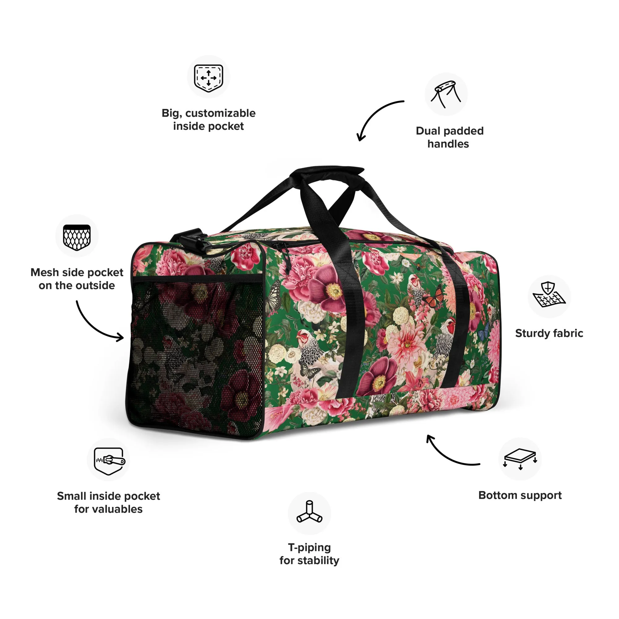 Secret Chicken Garden Duffle Bag, light brahma