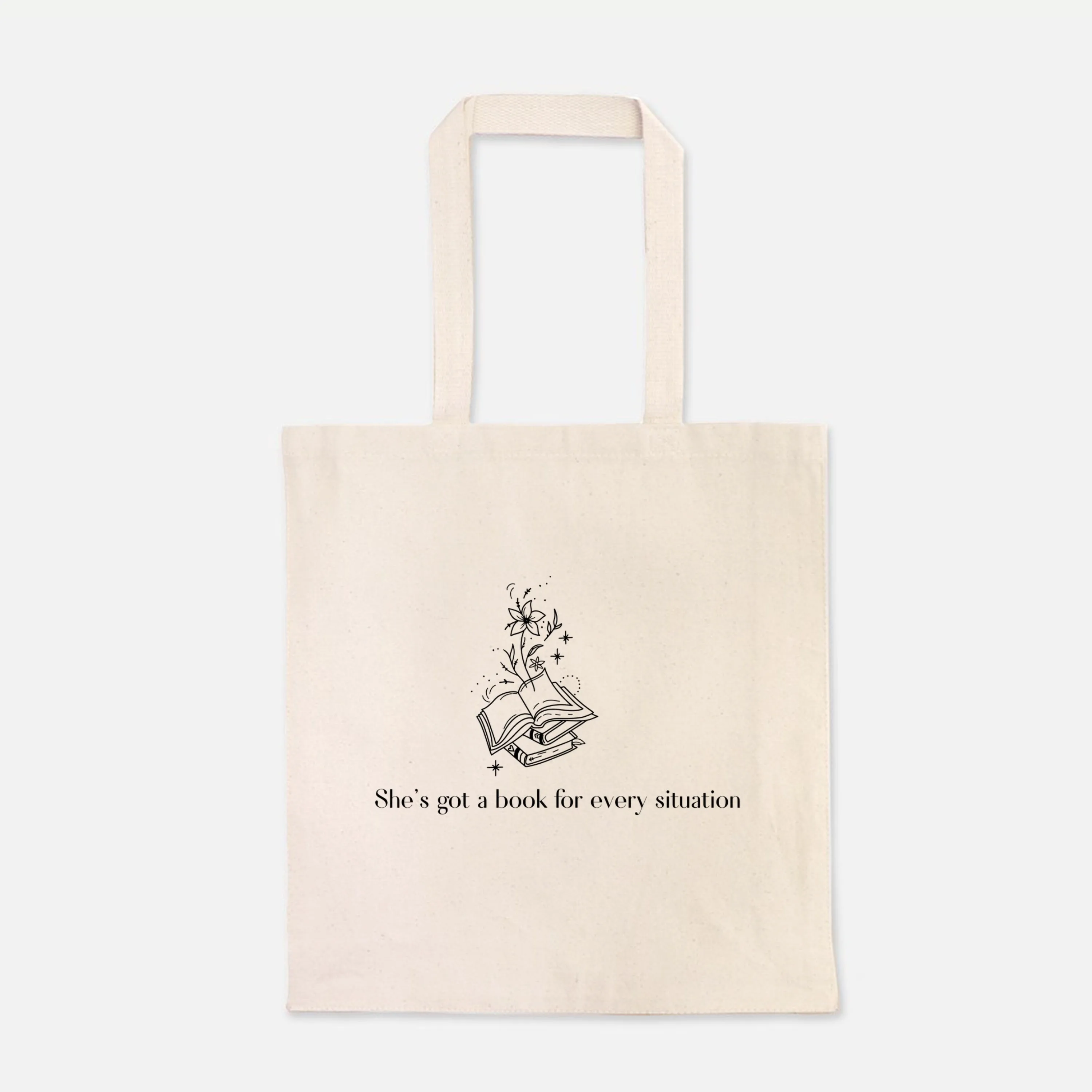 She’s got a book for every situation tote bag