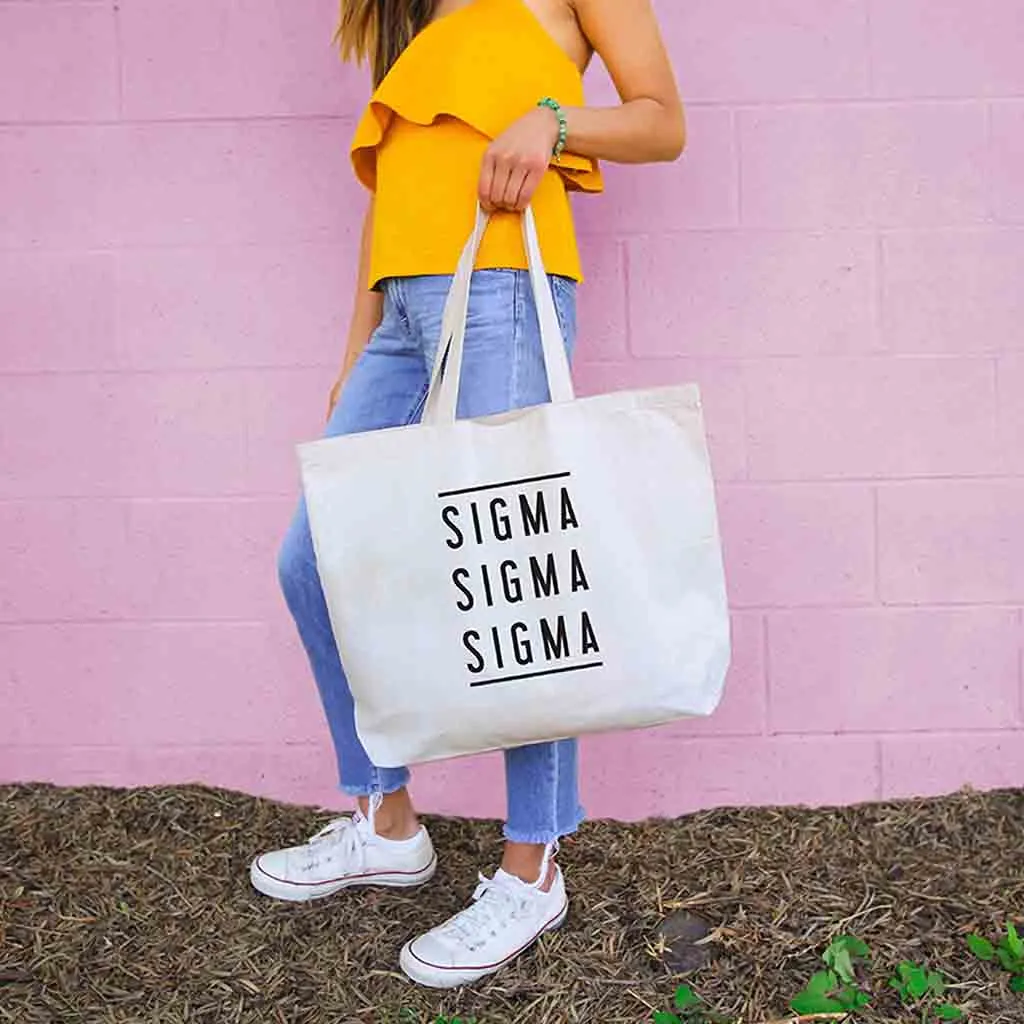 Sigma Sigma Sigma Sorority Printed on Large Canvas Tote Bag