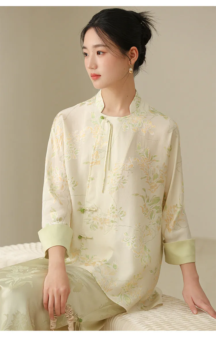 Silk Paisley Graceful Qipao Cheongsam Two Piece