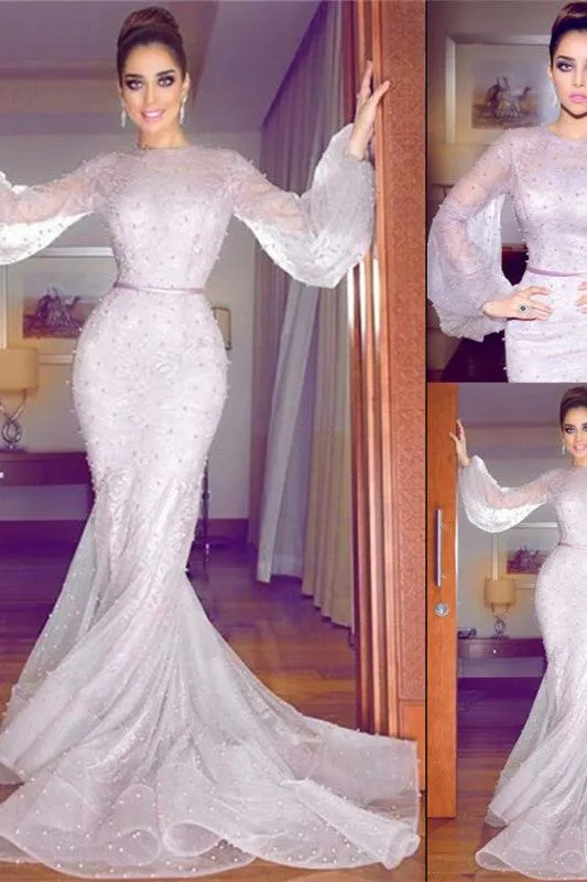 Simple Lavender Bubble Sleeves Full Beads Evening Dresses Lace Fit and Flare Wholesale Prom Dresses