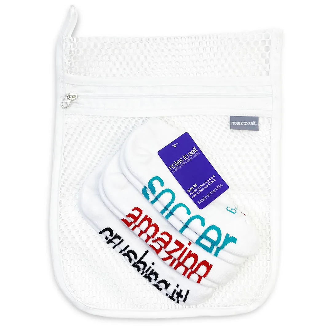 Soccer, amazing, and crushing it - laundry bag 3 pair sock gift set