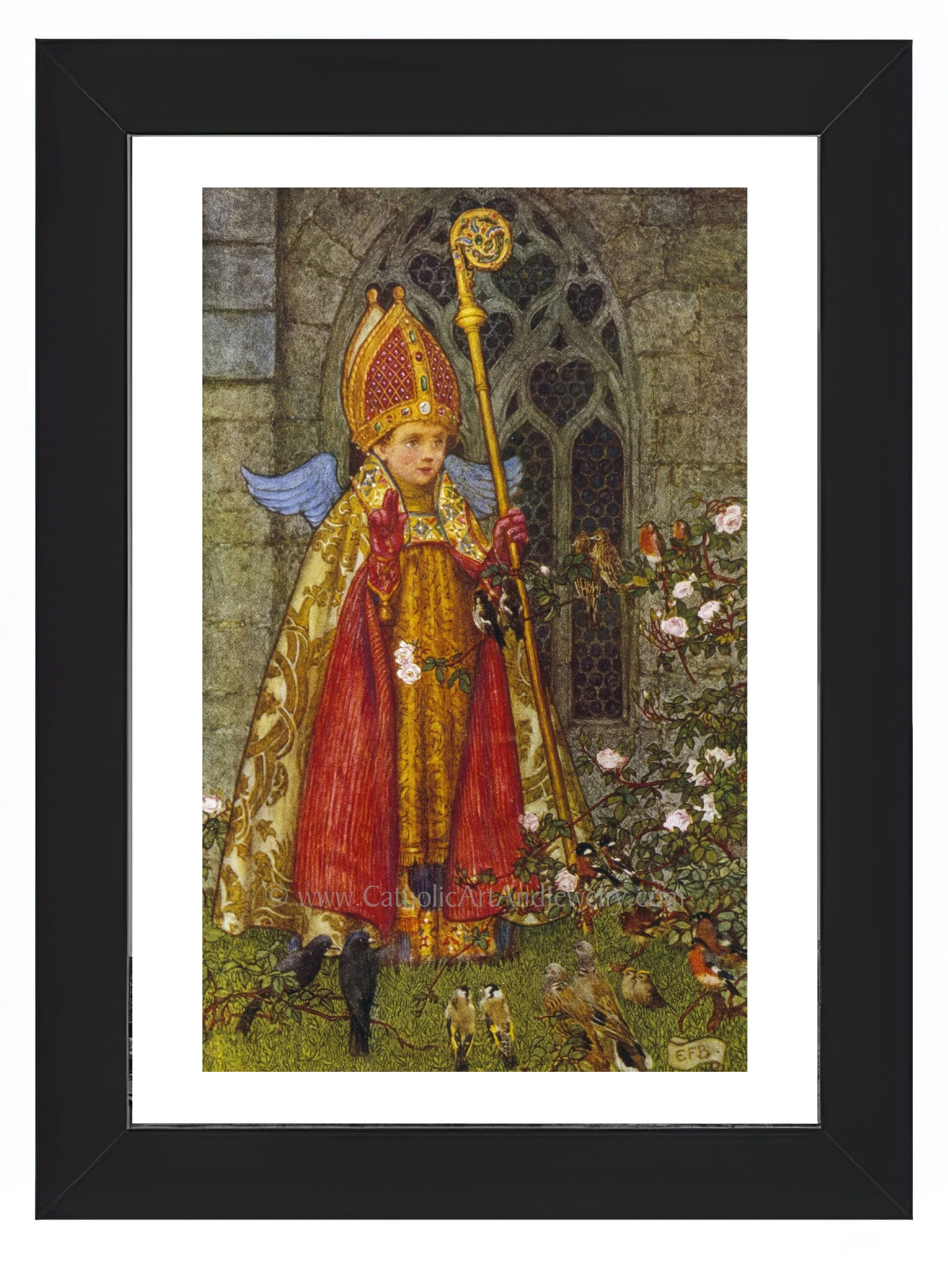 St. Valentine as a Boy Ministering to the Birds by Eleanor Fortesque Brickdale – Based on a John Donne Sonnet – Archival Quality
