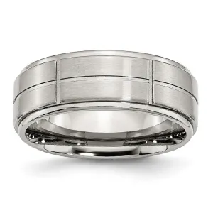 Stainless Steel Grooved 8MM Satin Polished Band