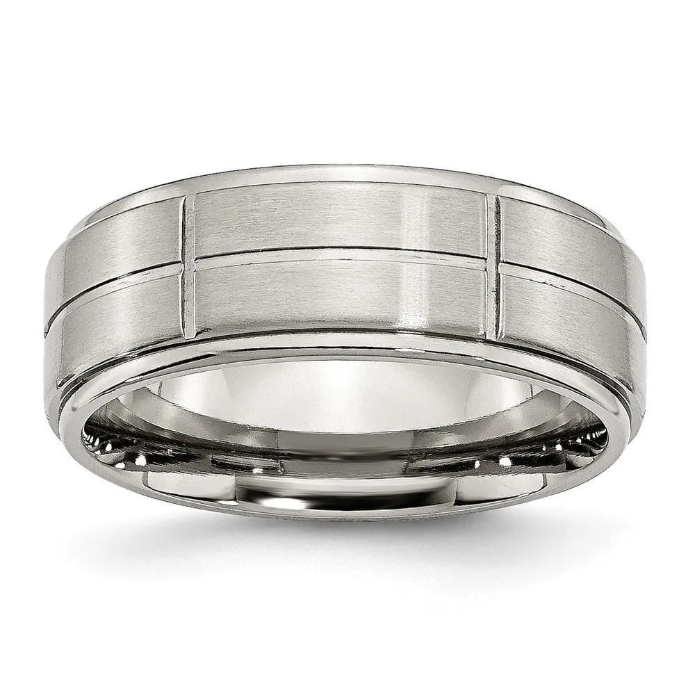 Stainless Steel Grooved 8MM Satin Polished Band