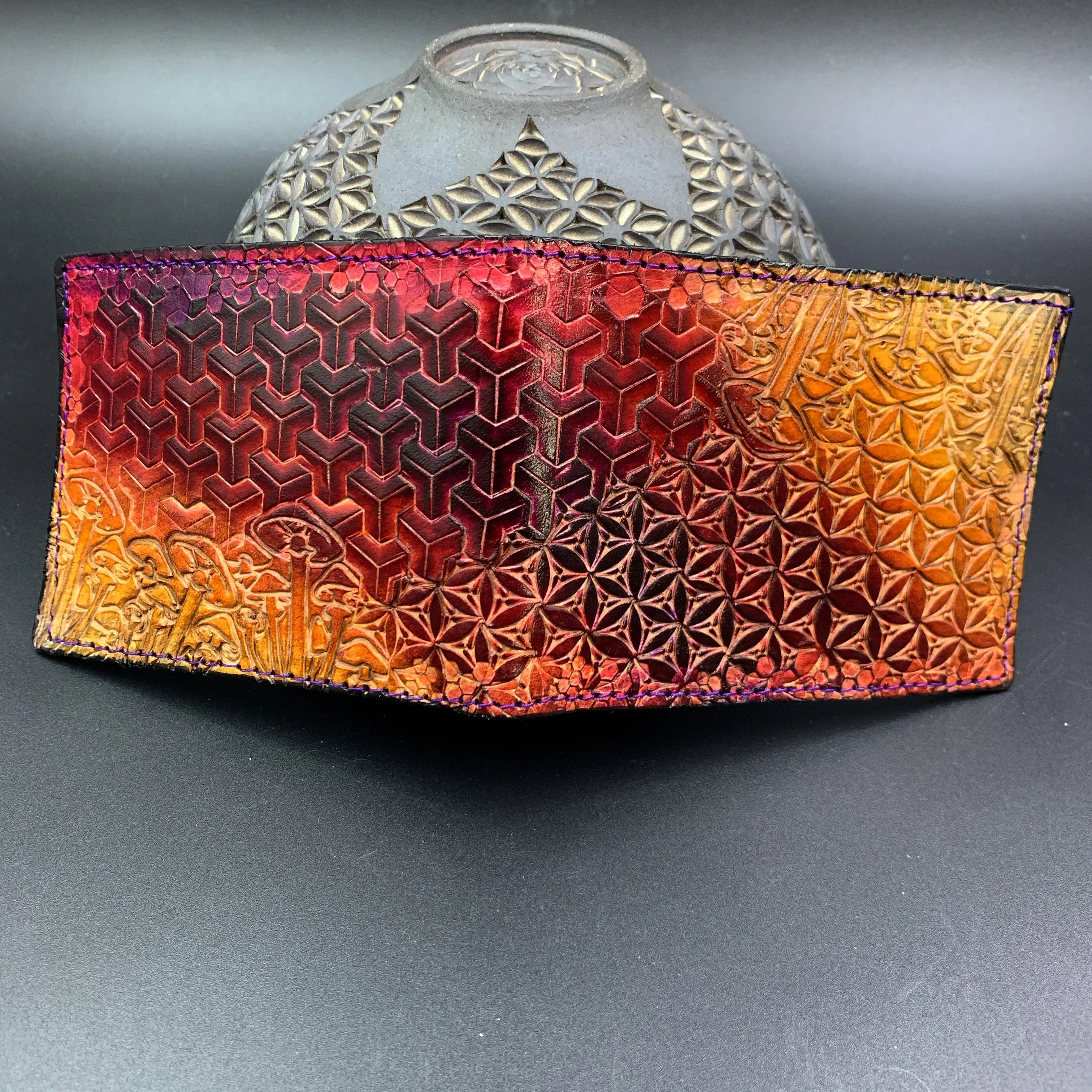 Stamped Leather Bifold Wallet - Mushrooms