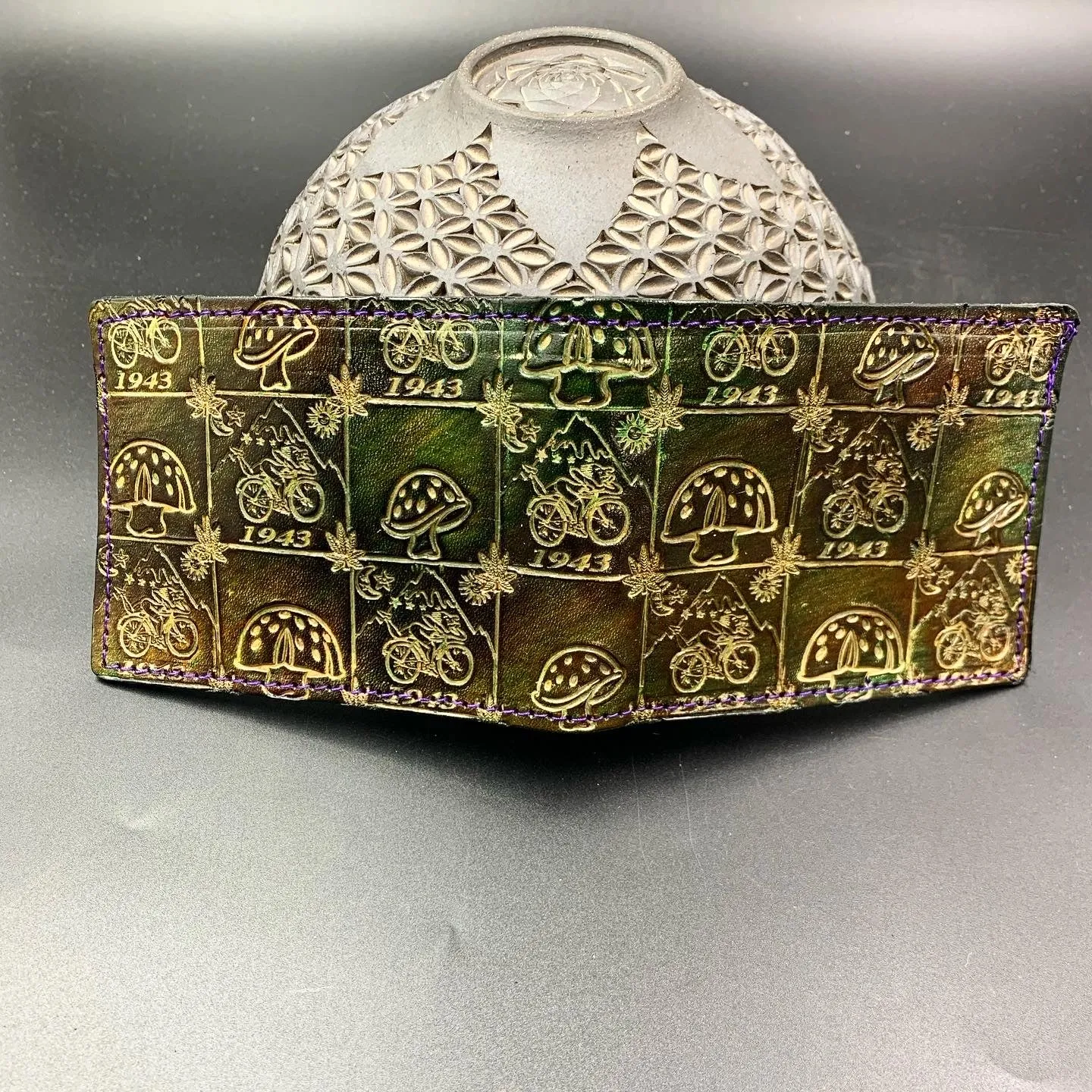 Stamped Leather Bifold Wallet - Mushrooms